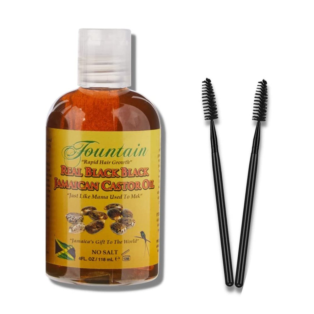 Fountain Real Black Black Jamaican Castor Oil - Hair Growth - Thicker Eyebrows - Longer Eyelashes - Mascara Wands