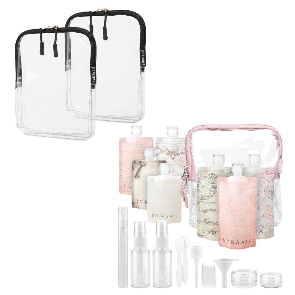 BORSALI TSA approved Toiletry Bag and Travel Bottle Set