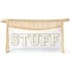 Belanttega Boho Patch STUFF Cosmetic Bag - Summer Preppy STUFF Chenille Varsity Letter Toiletry Makeup Bag Clear Waterproof Travel Beach Makeup Pouch PVC Zipper Clutch Daily Use Purse for Women Girls view 1