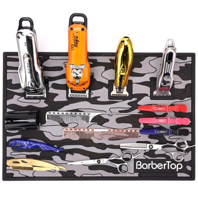 Barber Tools Organizer Mat, Magnetic Barber Mat, Clippers Mat, Magnet Strip Station Pad for Hairstylist (Grey)