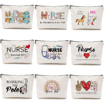 Pinkunn 9 Pcs Christmas Gifts Nurse Makeup Bags Nursing Gifts for Women Cosmetic Bag with Zipper Nursing Travel Toiletry Bag Survival Kit for Birthday Gift Funny for Nurses Student Thank You