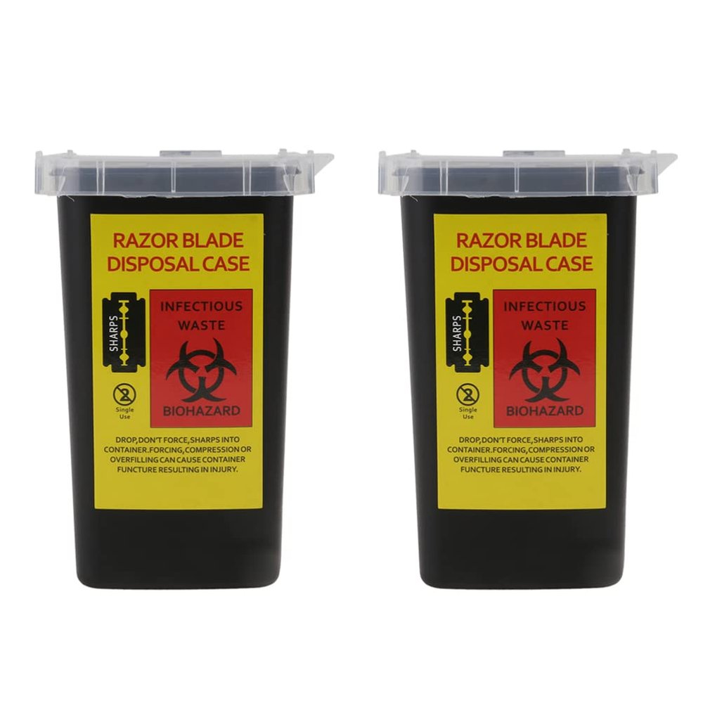 Mobestech 2Pcs Portable Shaving Storage Boxes Black Waste Container for Safe Disposal of Used Recycling Box for Barbers and Home Use