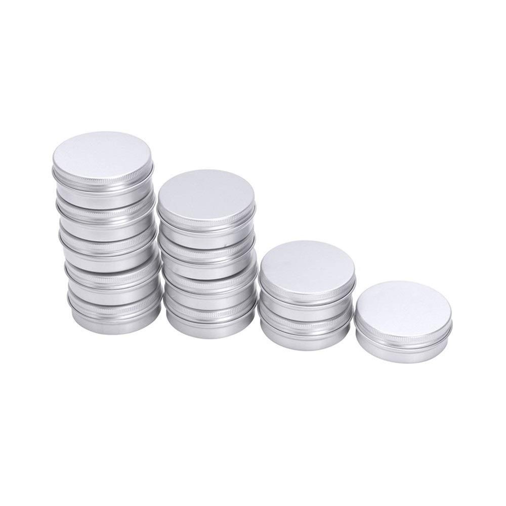 ZXMJYHK Portable refillable Glass Clear Empty Spray Bottle Aluminium Make Up Pots 50ml Capacity Empty Small Cosmetic/Candle/Spice Pots Tins Jars 12 X 50ml