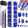 Nail Rhinestones Kit Round Flat Back Rhinestones 1500Pieces Multi Shape Blue Nail Gems 10ml Gel Nail Glue with Nail Crystals Diamonds Jewelry Rhinestones for Nail Design DIY Crafts Decoration view 1