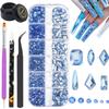 Nail Rhinestones Kit Round Flat Back Rhinestones 1500Pieces Multi Shape Light Blue Nail Gems 10ml Gel Nail Glue with Nail Crystals Diamonds Jewelry Rhinestones for Nail Design DIY Crafts Decoration view 1