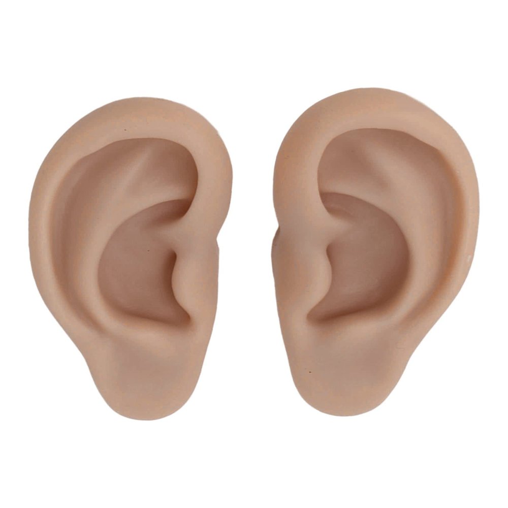 1 Pair Silicone Ear Model Soft Flexible Simulation Ear Model for Earrings Display Ear Piercing Exercise (Dark Skin Color)