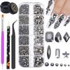 Nail Rhinestones Kit Round Flat Back Rhinestones 1500Pieces Multi Shape 10ml Gel Nail Glue with Mine Grey Nail Gems Nail Crystals Diamonds Jewelry Rhinestones for Nail Design DIY Crafts Decoration view 1