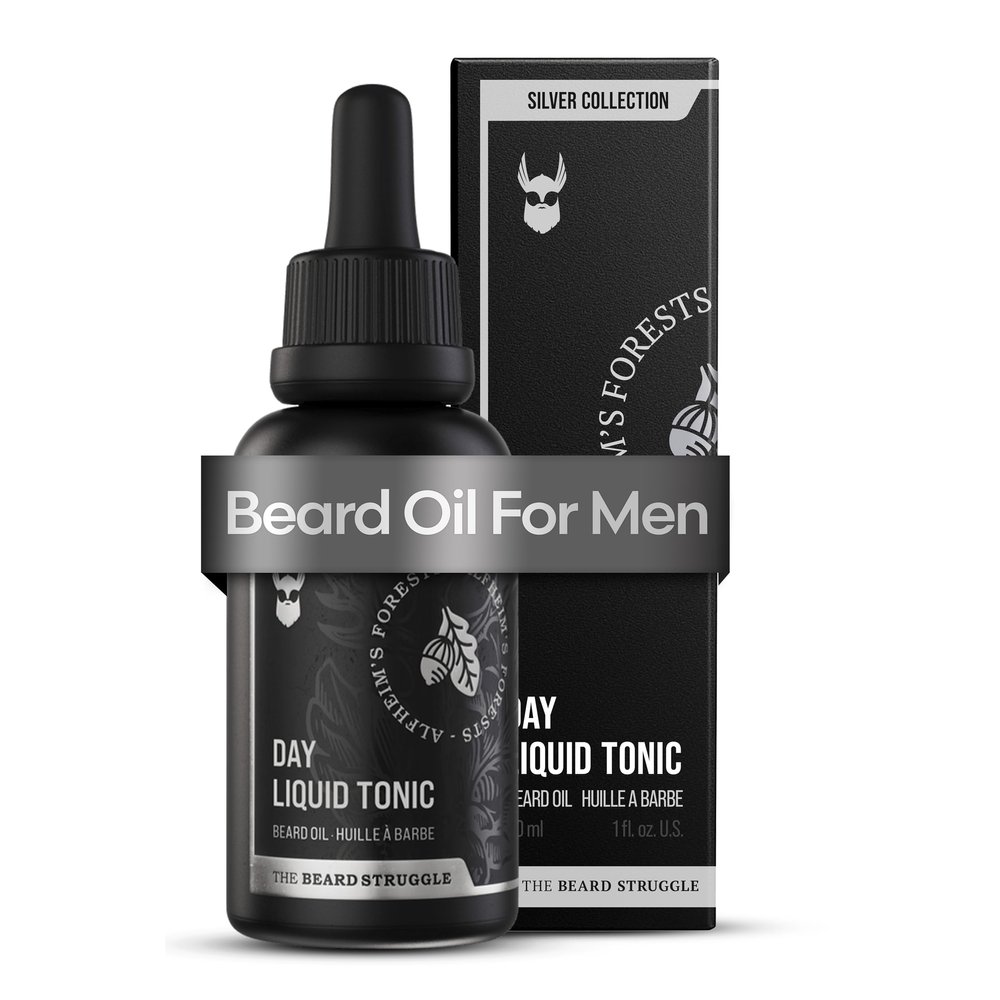 The Beard Struggle - Day Liquid Tonic Beard Oil - Silver Collection (Alfheim's Forests) - Beard Oil for Men - Moisturize, Softens Hair, Reduces Itch - Day Time Beard Growth Oil (1 Fl oz)