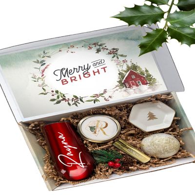 Spa Christmas Gift Set for Her, Personalized Holiday Gift Basket for Women, Coworker Xmas Present for Mom, Sister, Friend, Wife, Aunt, BFF (2 - ADD Bath Bomb, Red 6oz Tumbler)