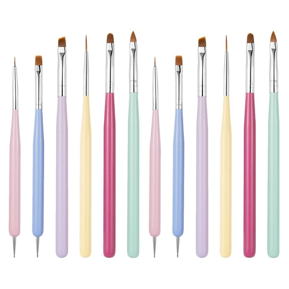 FRCOLOR 12pcs Dual- Nail Art Pens for Manicure Macaron Design Smooth Brush for Creative Nail Painting and Design