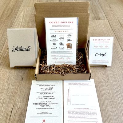 Conscious Ink, Original Manifestaton Temporary Tattoos, Inspirational, Mindfulness Tools, Long Lasting, Non-Toxic, Waterproof, Cruelty-Free, Made in USA, 1 Original Starter Kit