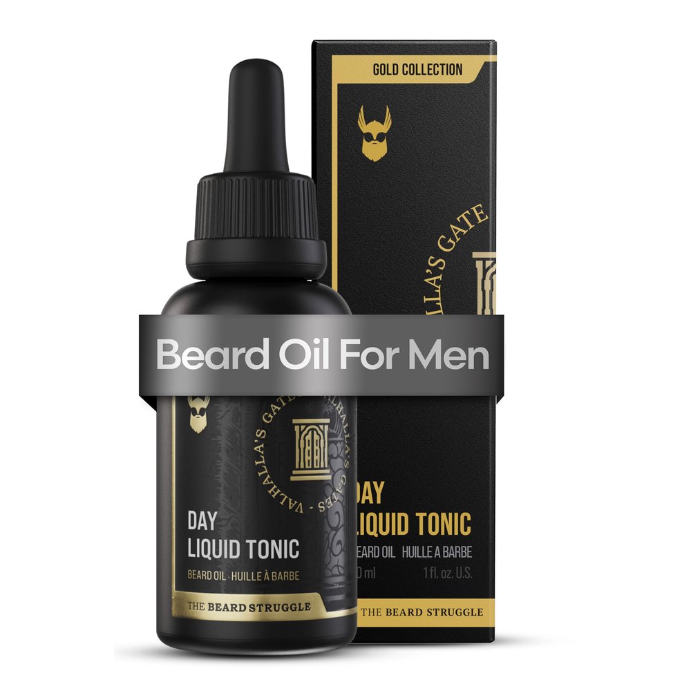 The Beard Struggle - Day Liquid Tonic Beard Oil - Gold Collection, Valhalla's Gates - Beard Oil for Men - Moisturize, Softens Hair, Reduces Itch - Day Time Beard Growth Oil (1 Fl oz)