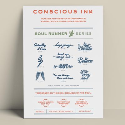 Conscious Ink, Orignal Manifestation Temporary Tattoos, Inspirational, Mindfulness Tools, Long Lasting, Non-Toxic, Waterproof, Cruelty-Free, Made in USA, 1 Soul Runner Athletic Performance Kit