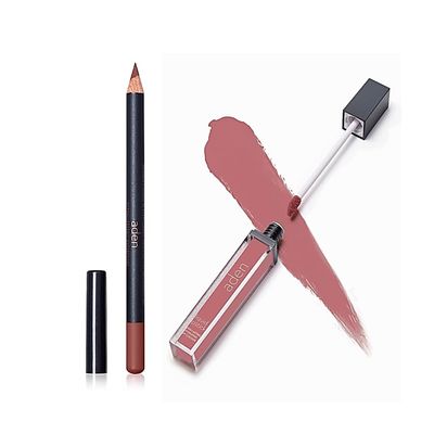 ADEN - 2 in 1 - Matte Liquid Lipstick & Lip Liner Set - 7ML - Non-Smudge & Quick Drying - Highly Pigmented - Long Duration with Hydration - Made in Italy (06 Force)