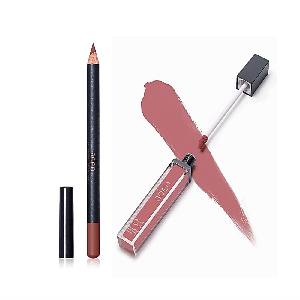 ADEN - 2 in 1 - Matte Liquid Lipstick & Lip Liner Set - 7ML - Non-Smudge & Quick Drying - Highly Pigmented - Long Duration with Hydration - Made in Italy (06 Force)