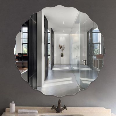 Acrylic Round Makeup Mirror, Wave Shaped Wall Mirror, Sticky Anti-Shatter Mirror, Living Room Corridor Decorative Photography Props, 20/30/40/50cm (Size : 30cm/11.8in)