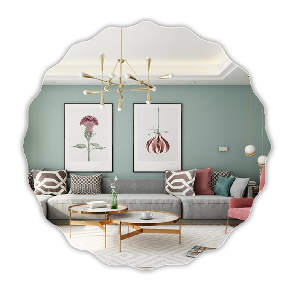 20cm Wavy Round Mirror, Acrylic Vanit Mirror, HD/Anti-Drop, Stick-on, Living Room Decorative Mirror, 30cm, 40cm, 50cm (Size : 50cm/19.7in)