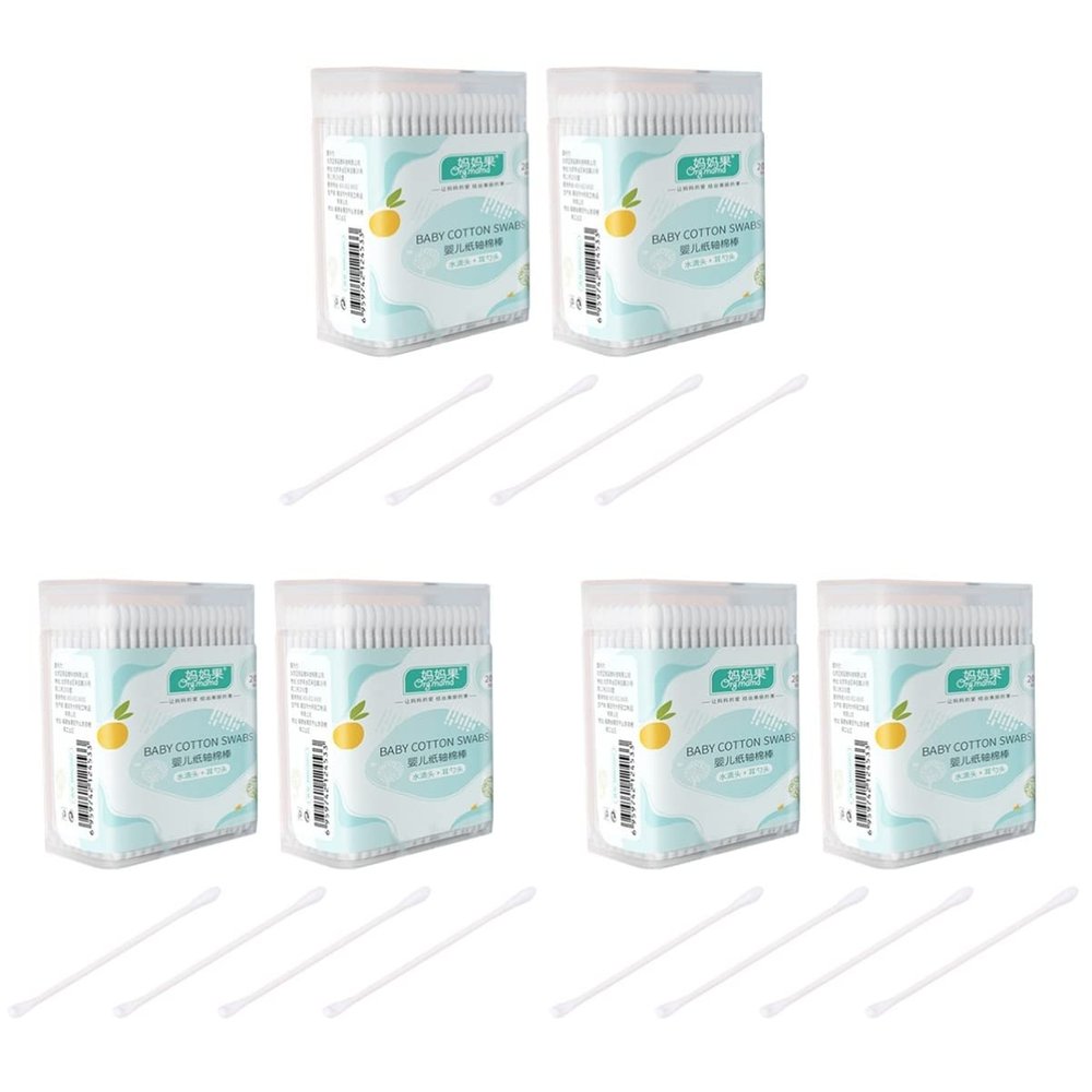 Kisangel 2400pcs Baby Cotton Swabs, 6 Boxes Double-Headed Cotton Buds Soft Paper Swabs for Infant Ears Care and Makeup
