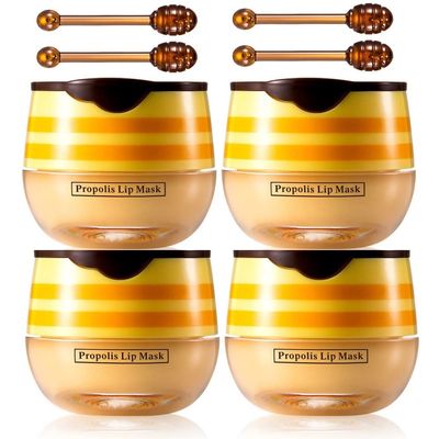 4 Pcs Honey Bee Lip Balm,Overnight Lip Moisturizer Treatment Hydrating Sleeping Bee Propolis Lip Balm.