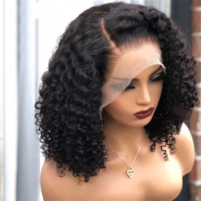 Youllyuu 150% 13X6 Lace Front Human Hair Wigs Women Short Bob Lace Front Curly Remy Hair Wig Pre Plucked With Baby Hair Natural Color 12in#13x6 Lace Front 180