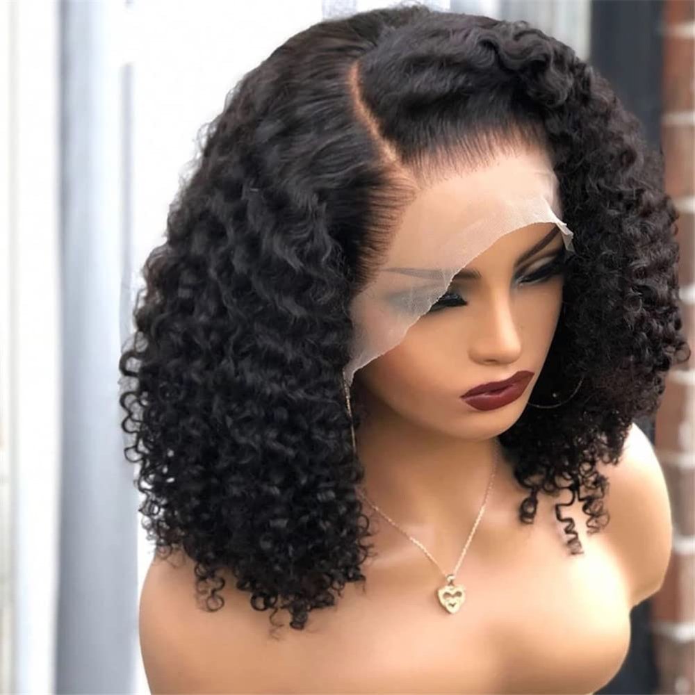 Youllyuu 150% 13X6 Lace Front Human Hair Wigs Women Short Bob Lace Front Curly Remy Hair Wig Pre Plucked With Baby Hair Natural Color 12in#13x6 Lace Front 180
