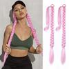 2 Pack Pink Long Braided Ponytail Extension with Hair Tie Straight Wrap Around Hair Extensions Ponytail Natural Soft Synthetic Hair Piece for Women view 1