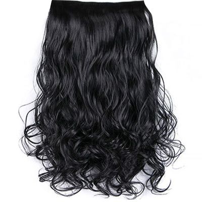 23.6in Hair Extension, Synthetic Matte Curly Wave 6 Clips Hairpiece Extension, High Temperature Matte Silk Big Wavy Curl Piece, for Women Black (Black)