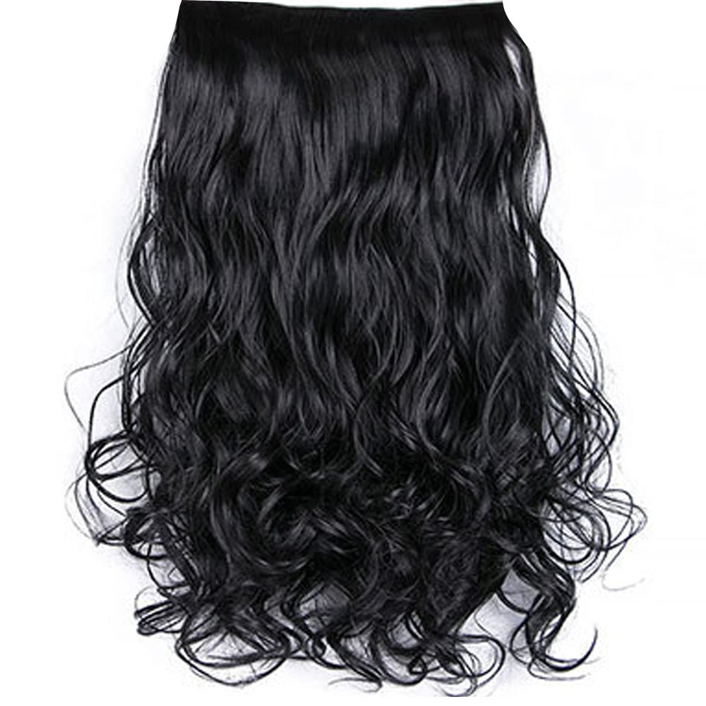 23.6in Hair Extension, Synthetic Matte Curly Wave 6 Clips Hairpiece Extension, High Temperature Matte Silk Big Wavy Curl Piece, for Women Black (Black)