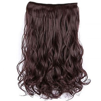 23.6in Synthetic Extensions - Matte Curly Wave 6 Clips Hairpiece for Women - High Temperature Matte Silk Big Wavy Curl Piece - Black/Dark Brown