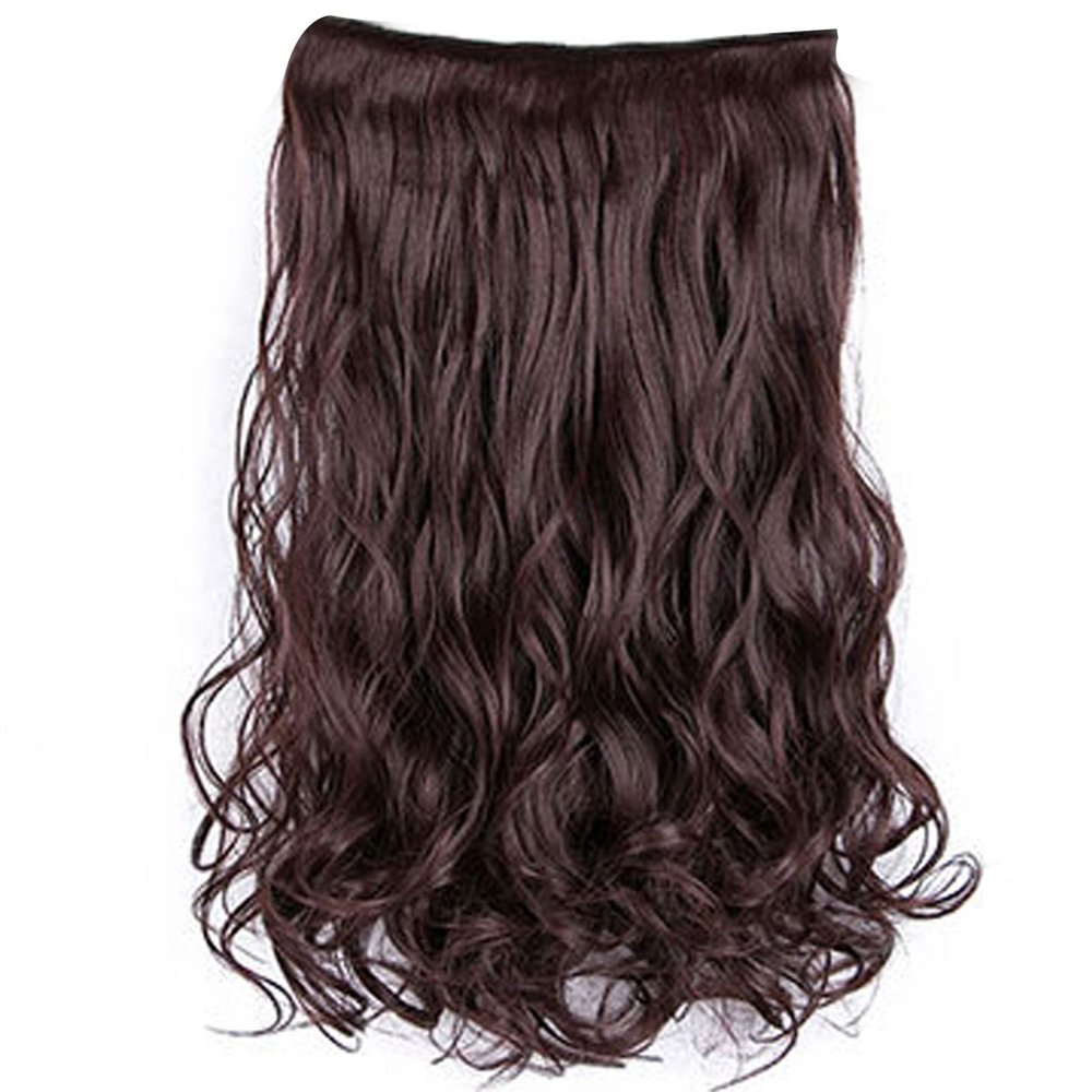 23.6in Synthetic Extensions - Matte Curly Wave 6 Clips Hairpiece for Women - High Temperature Matte Silk Big Wavy Curl Piece - Black/Dark Brown