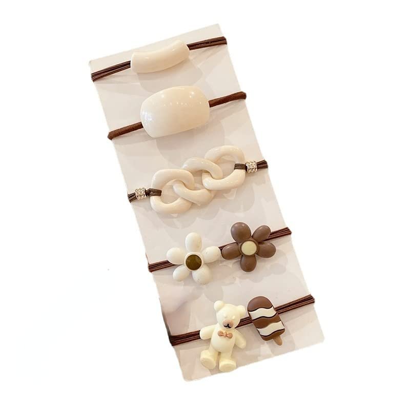 Plush silk hair tie tie cute girl hair accessories cartoon pattern hair accessories tiara, a gift for girls (5 off white)