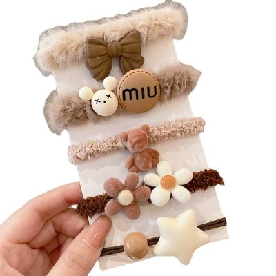 Plush silk hair tie tie cute girl hair accessories cartoon pattern hair accessories tiara, a gift for girls (White stars)