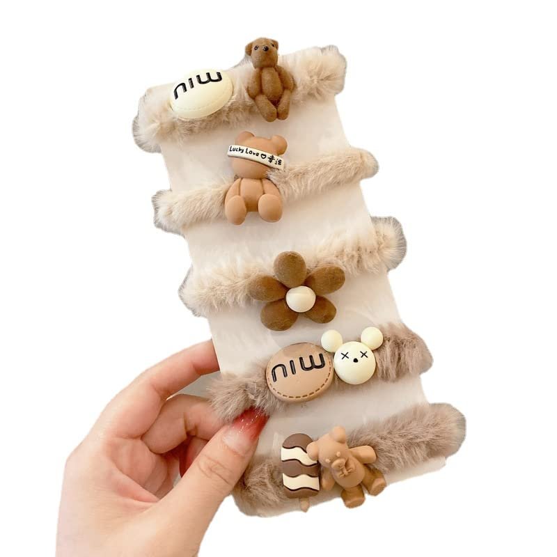 Plush silk hair tie tie cute girl hair accessories cartoon pattern hair accessories tiara, a gift for girls (Cartoon Bear)