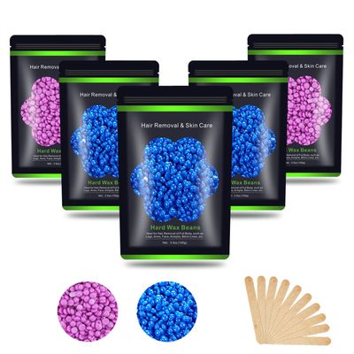 Auperwel Wax Beads for Hair Removal 1.1 lb (17.6 oz), Hard Wax Beads for Sensitive Skin - Brazilian, Face, Bikini, Legs, Eyebrow, Painless Waxing Beads Kit for Women Men, 5 Packs with 10 Wax Sticks