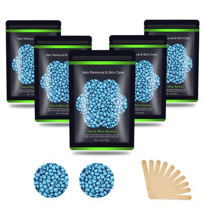 Hard Wax Beans 17.5Oz, Hair Removal Body European Brazilian Pearl Waxing Beads For Women Men Include 10 Waxing Spatulas For Bikini, Eyebrow, Face, Armpit 5 Packs