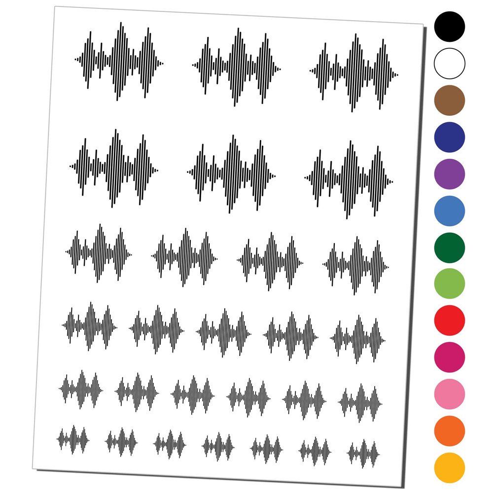 Sound Waves Music Temporary Tattoo Water Resistant Fake Body Art Set Collection - Dark Blue (One Sheet)