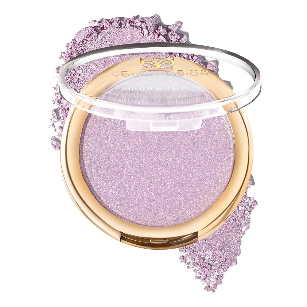 YOUNG VISION Pressed Powder Highlighter, Baked Natural Glow Contour Powder & Face Highlighter, Cruelty Free, Shimmer Highlighting Makeup for Face, Eye, Eyeshadow, Body, Skin, Xmas Gift (Purple)
