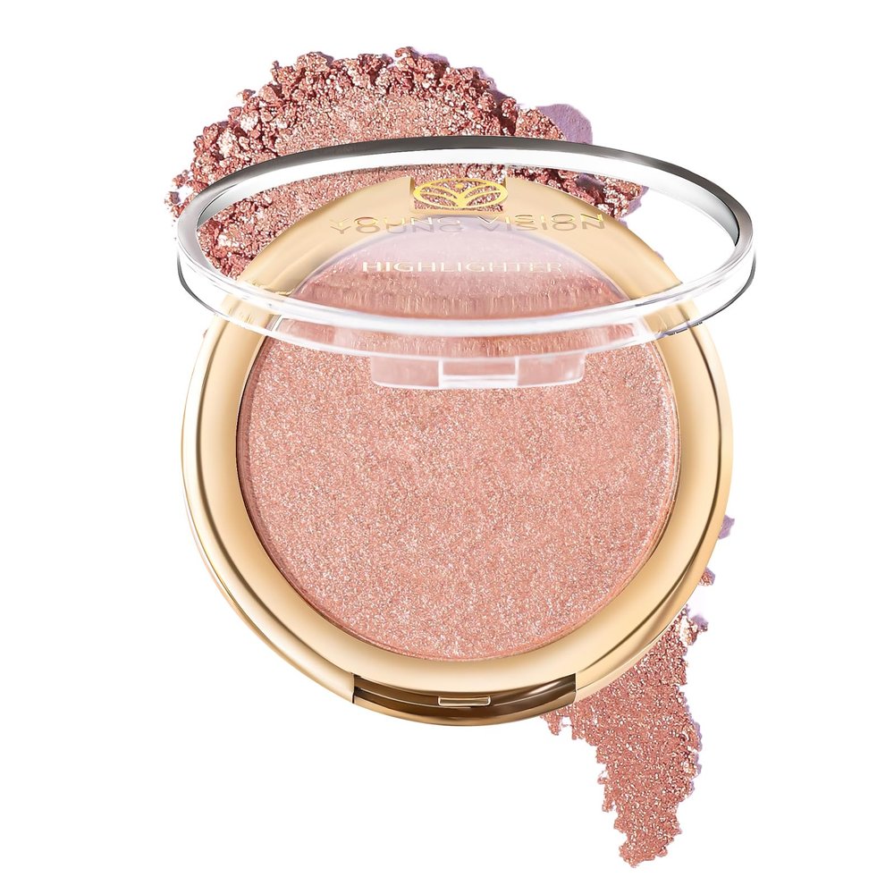 YOUNG VISION Pressed Powder Highlighter, Baked Natural Glow Contour Powder & Face Highligher, Cruelty-Free, Shimmer Highlighting Makeup for Face, Eye, Eyeshadow, Body, Skin, Xmas Gift (Cinnamon)