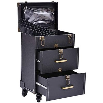 Clipper Trimmer Portable Mobile Barber Station Tool Box Rolling Makeup Hair Salon Stylist Train Case Key /1361 (Color : Rosa, Size : 13in)