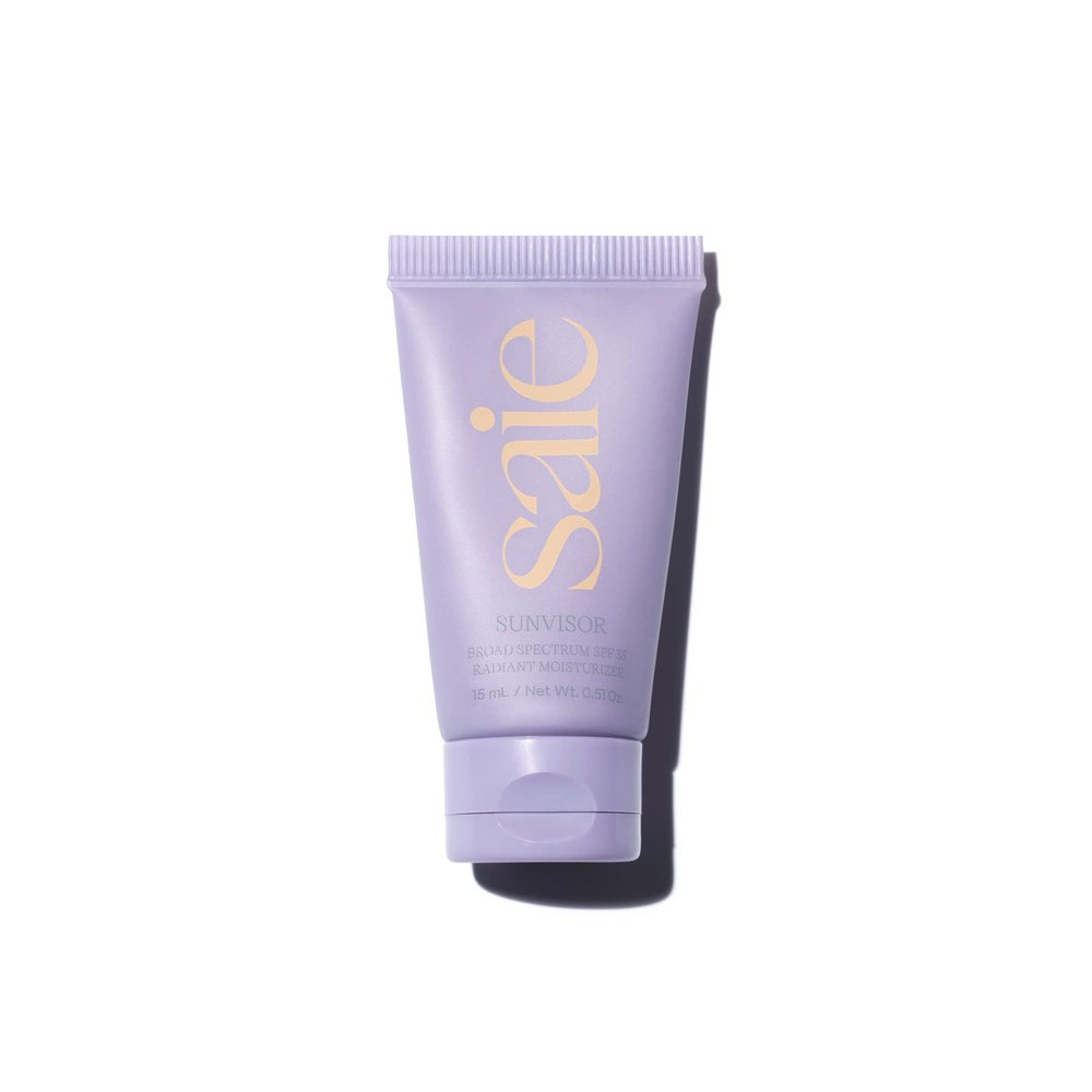 Saie Mini Sunvisor Broad Spectrum Face Sunscreen Moisturizer SPF 35 - Hydrating Daily Sunscreen with 100% Sheer Mineral Zinc Oxide, Hyaluronic Acid + Vitamin C for Radiant, Dewy Skin (0.5 fl oz)