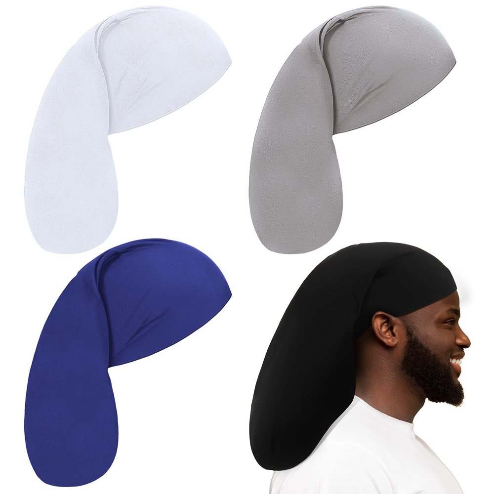 Tatuo 4 Pieces Unisex Jumbo Dreadlock Cap Long Dreads Hair Head Wrap Sleeping Cap Hair Accessories Sleep Bonnet for Men Women(4 Pcs,Black, White, Light Grey, Royal Blue)