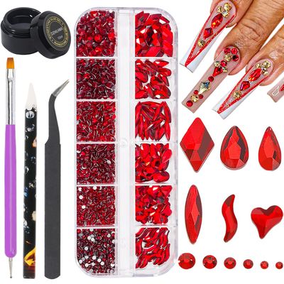 Nail Art Rhinestones Red Flat Back Rhinestones for Makeup Nail Gems Nail Crystals Diamonds Jewelry Rhinestones for Face and Nail Design DIY Crafts Decoration
