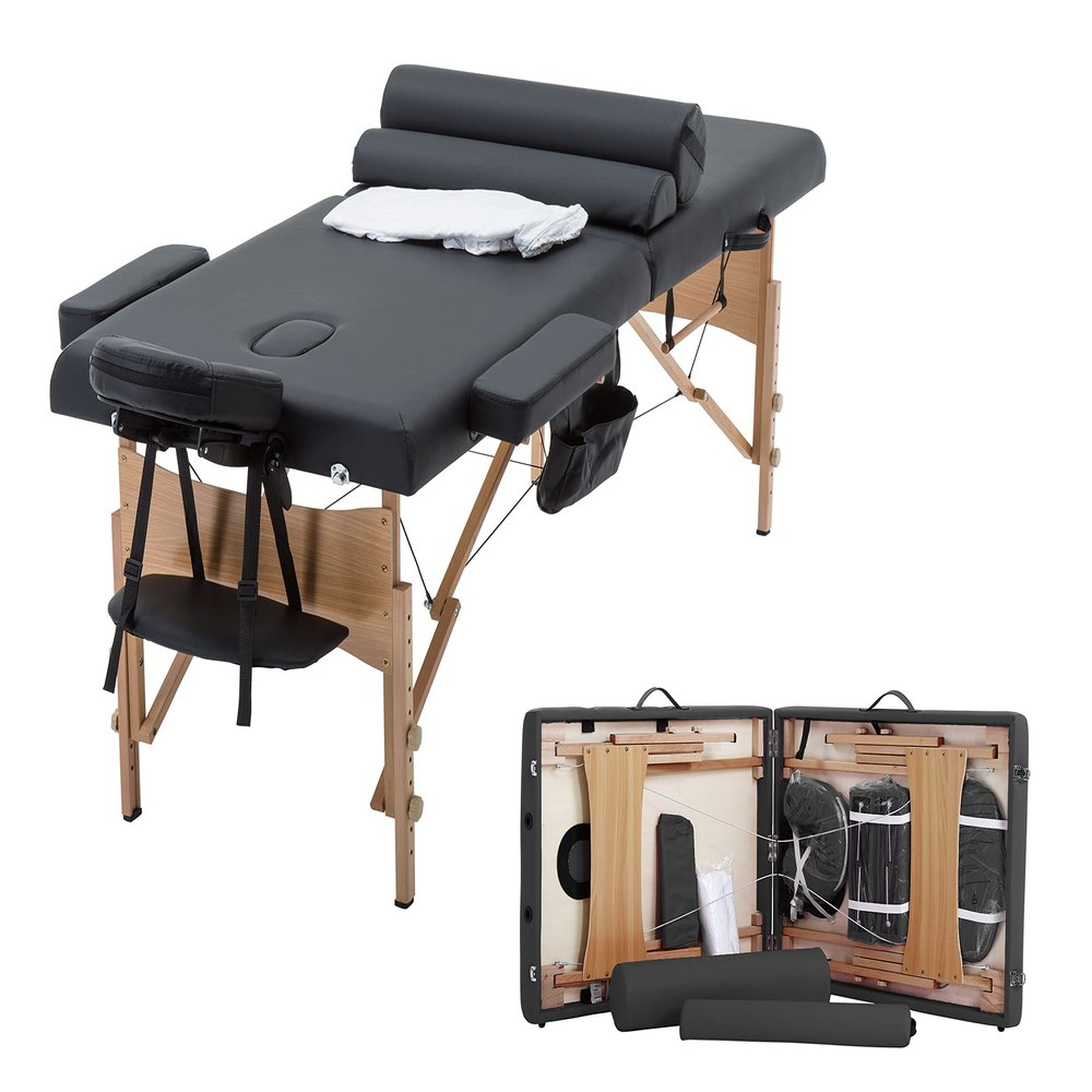 Massage Tables Portable Lash Bed 73 inch Tattoo Table, Height Adjustable Portable Spa Bed, 3 Folding Chiropractic Table w/Carry Case/Face Cradle/Hand Pallet/Towel Hanger/Oil Pouch/Sheet/2 Bolster