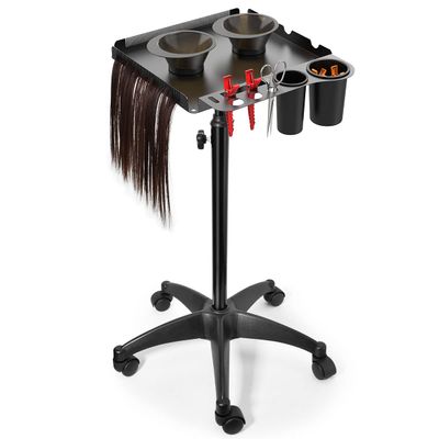 Salon Rolling Cart With 2 Magnetic Bowls, Height Adjustable Metal Aluminum Tray on Wheels for Hair Stylist, Extension Tool, Tattoo - Stickless Wheels