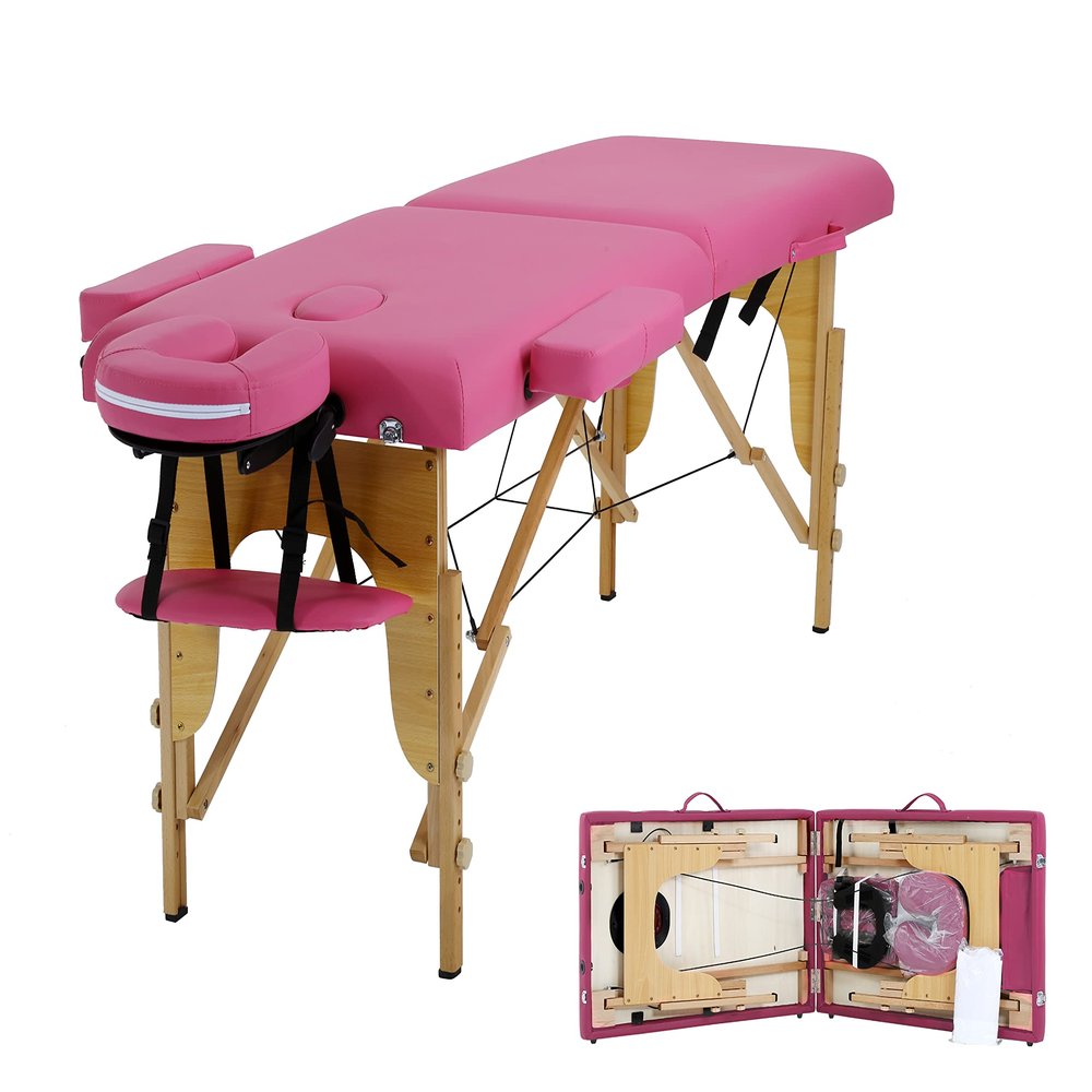 24 In Wide Massage Tables Portable Lash Bed 73 inch Tattoo Table, Height Adjustable Portable Spa Bed, 2 Folding Chiropractic Table w/Carry Case/Face Cradle/Hand Pallet for Travel Physical Therapist