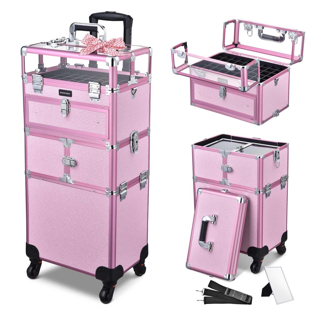 BYOOTIQUE Masslux 2in1 Rolling Makeup Train Case Nail Polish Organizer Manicure Storage