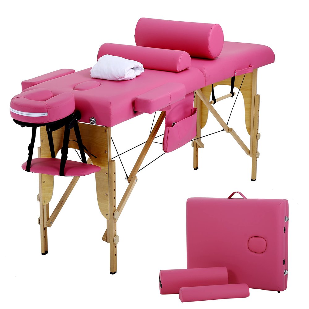 Massage Tables Portable Lash Bed 73 inch Tattoo Table, Height Adjustable Portable Spa Bed, 2 Folding Chiropractic Table w/Carry Case/Face Cradle/Hand Pallet/Towel Hanger/Oil Pouch/Sheet/2 Bolster