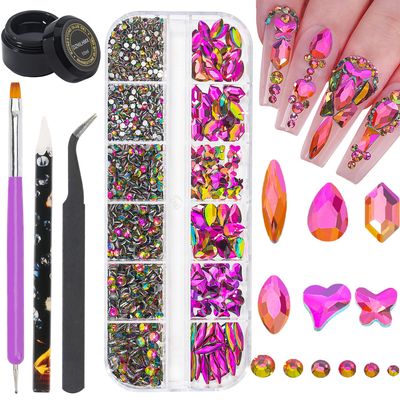 Nail Art Rhinestones Flame Red Flat Back Rhinestones for Makeup Nail Gems Nail Crystals Diamonds Jewelry Rhinestones for Face and Nail Design DIY Crafts Decoration