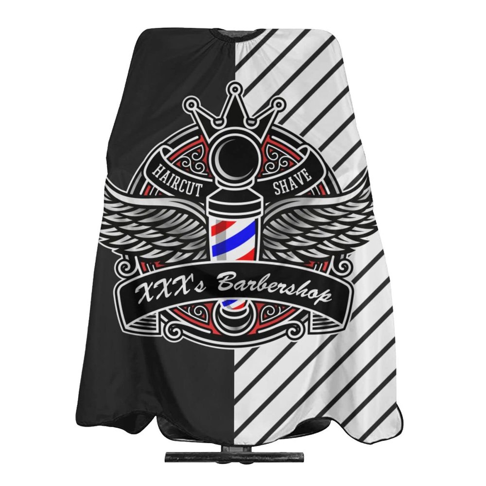 Custom Barber Cape Hairdresser Cape, Add Your Photo Text Logo Personalized Barber Black Stripe Salon Cape for Men, Customized Hair Cutting Cape for Home Salon Barbershop
