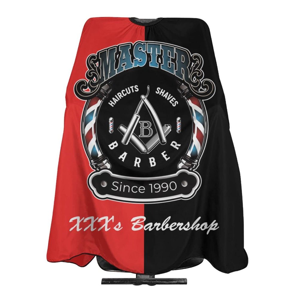 Custom Barber Cape Hairdresser Cape, Add Your Photo Text Logo Personalized Barber Red Black Salon Cape for Men, Customized Hair Cutting Cape for Home Salon Barbershop